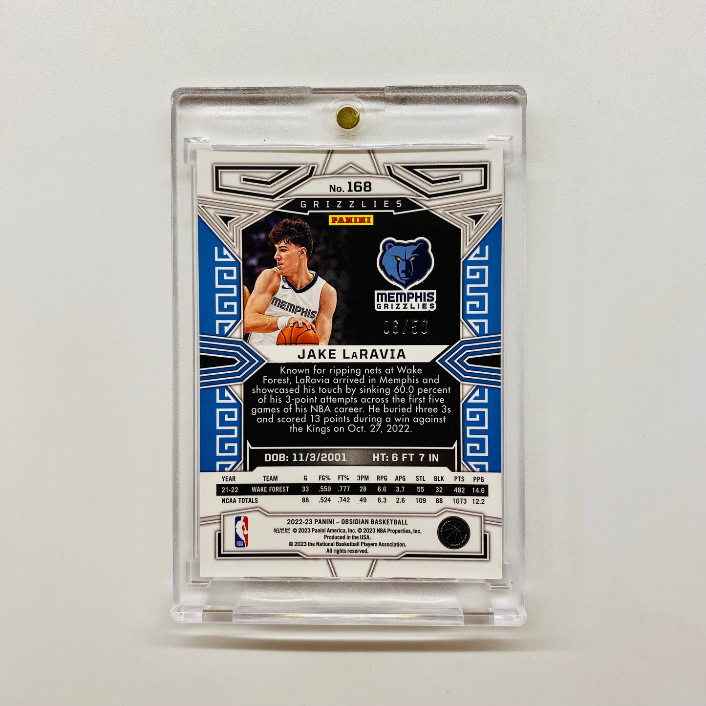2022-23 Obsidian Jake LaRavia Rookie Orange Electric Etch 06/50