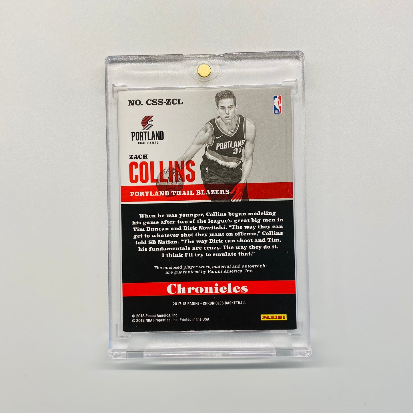 2017-18 Chronicles Zach Collins Jersey Autograph 25/99