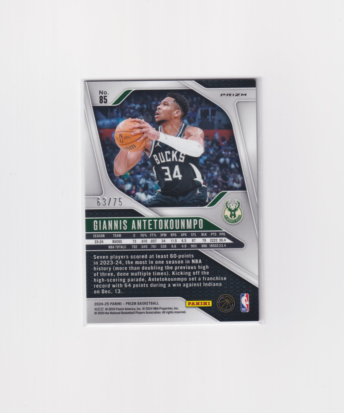 2024-25 Prizm Giannis Antetokounmpo Purple Fast Break 63/75